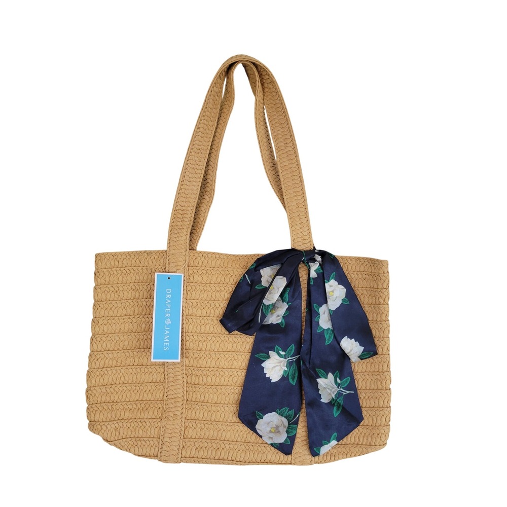 NEW‎ Draper James Everyday Straw Bag Purse Beige Magnolia Scarf